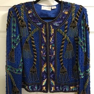 Rina Z Vintage Large, Gold/Blue Sequin Jacket/Blazer